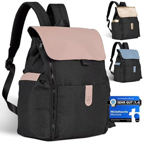 Mumore Wickeltasche Baby Wickelrucksack groß Rosa [3 in 1 MULTIFUNKTIONAL] mit integrierter Wickelauflage Wickelunterlage für unterwegs Babyzubehör