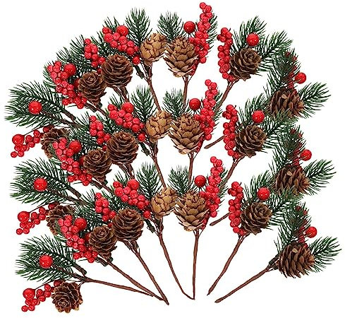 Ciieeo 40 STK künstlicher Tannenzapfen Weihnachtsdekoration mit roten Beeren riesige Tannenzapfen Artificial Plant künstliche früchte gefälschter Beerenzweig Requisiten selber Machen