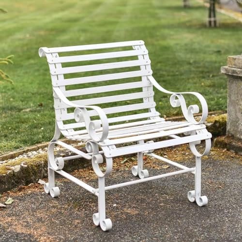 Black Country Metal Works Traditional 'Chatham' One Seater Garden Bench in Cream