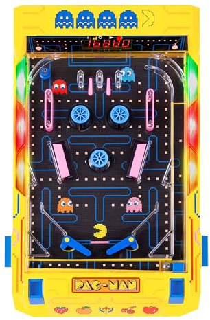Pac-Man Flipper Elettronico da Tavolo Arcade, Luci e Suoni Originali, Segnapunti Digitale LCD, Gioco Pinball Retro Portatile per Bambini e Adulti, Idea Regalo Nostalgica Anni 80