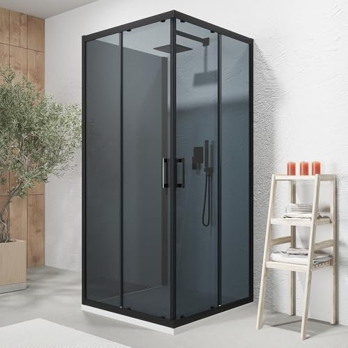 Box doccia cromato 3 lati 80x120x80 cm con doppio scorrevole h190 cm e Vetro Temperato Fumè 6 MM Profili Alluminio Nero Opaco Modello Tremiti