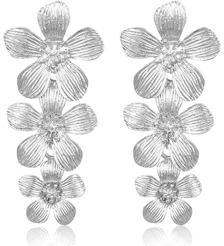 Mabor Metall Blumen Ohrringe,Ohrringe Blumen Groß Dreischichtige Blume Ohrringe Boho Statement Ohrringe Flower Earrings Hypoallergene Ohrringe Damen für Mädchen und Frauen