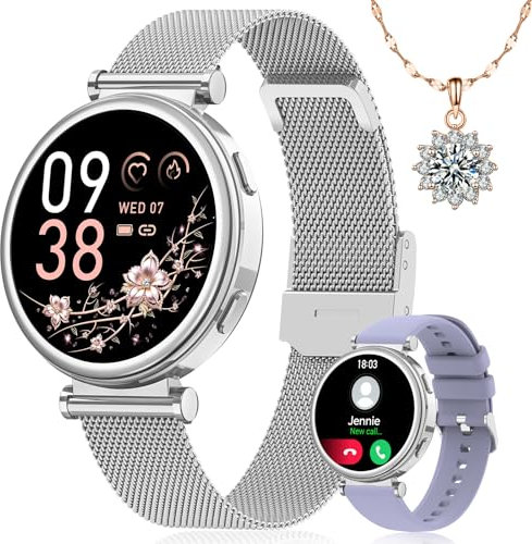 SWGOTA Smartwatch Donna con Chiamate, 1.27 Orologio Smartwatch con Fisiologia Femminile, SpO2 Sonno, 120+ Sports Smart Watch Rotondo per Android iOS, Regalo Donna Argento