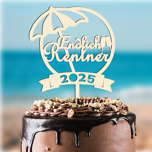 Cake Topper für Endlich Rentner 2025, Holz Tortendeko, Rentner-Party-Kuchen-Dekoration Partyzubehör, Retired Theme Tortendeko