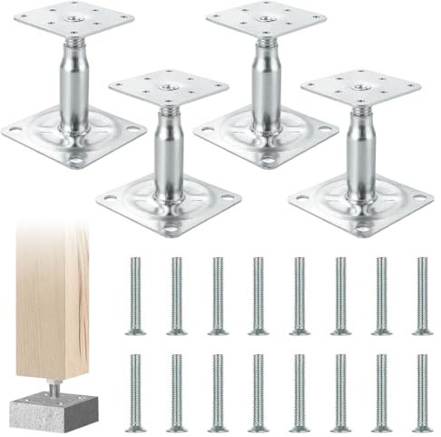 4 Stück Pfostenträger, 100-150 mm Höhenverstellbarer Pfostenträger, Stützenfuß aus verzinktem Stahl mit Schrauben, zum Aufschrauben, für Zäune, Terrassen, Unterstände, Carports, Pergolen