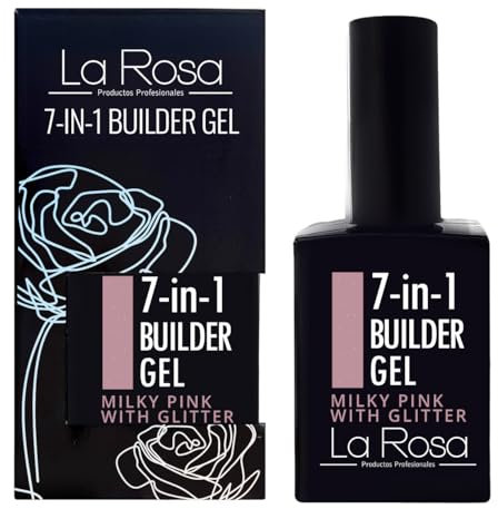 LaRosa GEL COSTRUTTORE per unghie 7-in-1 in Flacone – BUILDER GEL Ricostruzione unghie 15ml - ROSA LATTE CON GLITTER