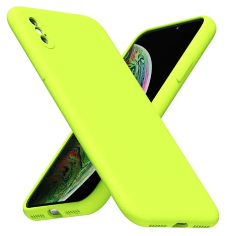 LoeoeL for iPhone X/Xs Phone Case Silicone, Fluorescent Neon Lime Green Bright Color Matte TPU, Minimalist Ultra Thin Slim Soft Rubber Gel Girly Cute Case for Women Men, Camera Cover Protection