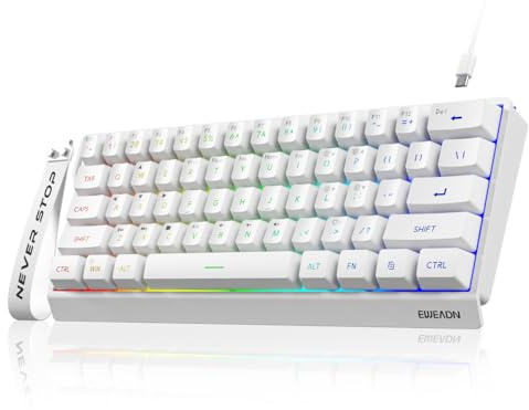 SEUNKWANG F61 60% Gaming Keyboard Wired, RGB Backlit Membrane Keyboard with PBT Keycaps, Compact Design, Lanyard Wired Keyboard for Mac/Win (White, Wired)