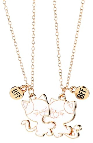SHENLIU Lot de 2 Chaînes d'Amitié en Forme de Chat Doré avec Pendentif Magnétique pour Anniversaire, Noël, Demoiselle d'Honneur ou Sœurs