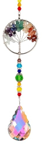 Tree of Life Natural Chakra Healing Crystal Stone | Novelty Natural Quartz Gemstone Pendant Rainbow Maker Suncatcher for Ladies Girls | Sun Catchers for Windows ＆ Spiritual Gifts for Adult Women