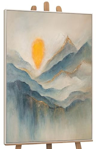 YS-Art Bunte Acryl Gemälde auf Leinwand handgemalt mit Ruhige Töne Wandbild Wohnzimmer modern Büro echte Landschaft kunst Bilder mit Rahmen 120x80 cm