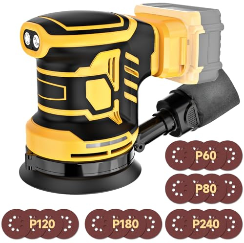 5-Inch Random Orbital Sander, Cordless Sanding Machine Compatible with Dewalt 20V Battery(NO Battery), Brushless Electric Sander with Dust Collector (Light Yellow)