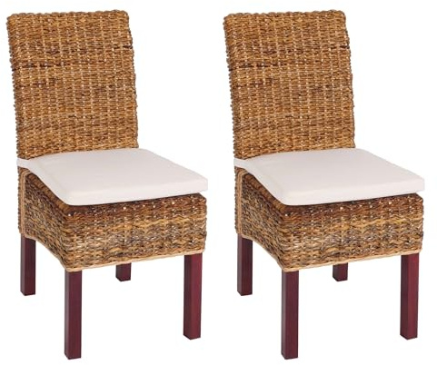 CHEFGASTRO 2er-Set Esszimmerstuhl Korbstuhl Stuhl Malibu Bananengeflecht HxBxT 96x46x41cm Sitzhöhe 46cm hell mit Kissen
