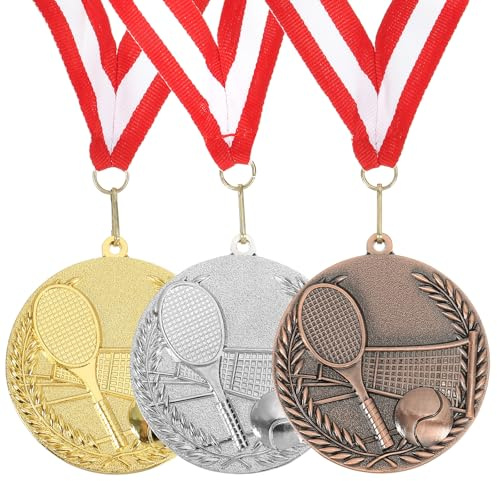 QUARKZMAN 3Stk 6,8cm Gold Silber Bronze Metall Tennis Medaillen | Metall Medaillen mit Halsbändern Orden für Sportstag Oder Mini Olympiade Partygeschenk