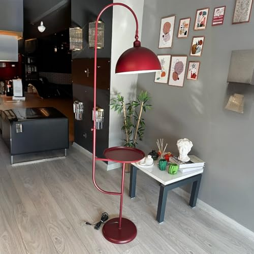 bamyum Gorkiede Metall, Moderne, Stehlampe Wohnzimmer, Schlafzimmer, Kinderzimmer mit E27 Fassung, 30 cm Breit, verstellbarer Lampenschirm, Stehleuchte mit Ablage und Dimmer, Burgunderrot
