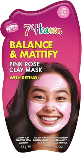 7th Heaven Pink Rose Clay Face Mask with Retinol, Balance and Mattify Vegan Clay Mask - Genuine 7th Heaven Face Masks Skincare (Pack of 5)