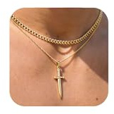 BMMYE Silver Chain for Men,Stainless Steel Layered Sword Pendant Non Tarnish Adjustable Mens Chain Sturdy Compass Mens Necklace Gold Chains for Men