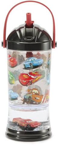 Disney Store Official, Cars, Strohhalm-Becher mit Schneekugel, 310 ml | Kinder-Trinkflasche mit Lightning McQueen, Glitzerboden, Schraubdeckel, Strohhalm zum Aufklappen und Trageband, ab 4 Jahren