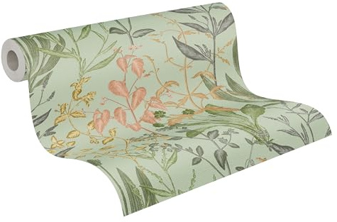 A.S. Création Floral-Vliestapete – Beige, Creme, Metallic – 10,05 x 0,53 m | Florales Floral-Motiv als natürlicher Blickfang – schimmernde Motivtapete, einfach zu verkleben & spurlos abziehbar