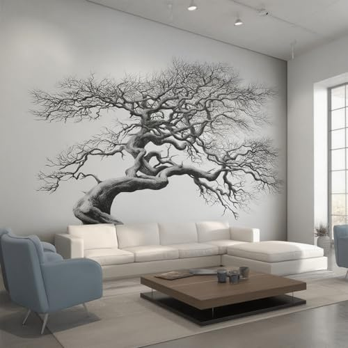 Générique Papier Peint Panoramique Arbre Mort, Papier Peint Arbre Noir Blanc 200x140 cm, Fresque Murale Intissé, Décoration Murale Salon Chambre