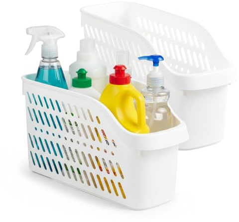 2 Pack Under Sink Storage Kitchen Organiser with Wheels, Pull Out Under Sink Organiser, Multi-Purpose Plastic Organizer Kitchen for Bathroom Cabinet Drawers Desktop (White)