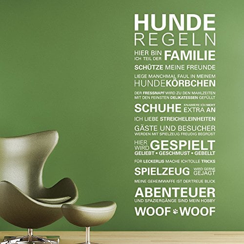 KLEBEHELD® Wandtattoo Hunderegeln |Spruch | Wandbanner | Hundespruch | Größe 40x100cm, Farbe schwarz