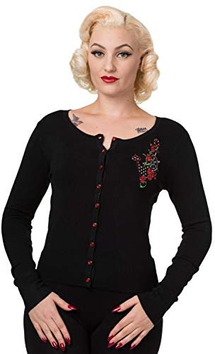 Banned Anker Rosen Retro Vintage Rockabilly 50er Jahre Top Strickjacke - Schwarz (L - DE 40)