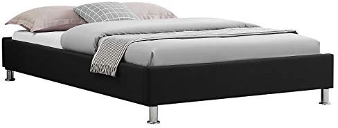 Lit futon Simple pour Adulte Nizza Couchage 120 x 190 cm 1 Place et Demi / 1 Personne, avec sommier et Pieds en métal chromé, revêtement en Tissu Noir