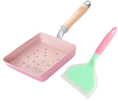 SLHEQING Mini poêle à omelette japonaise Tamagoyaki en aluminium antiadhésif avec poignée en bois, Acier inoxydable Aluminium, 18.5 x 15.2 cm