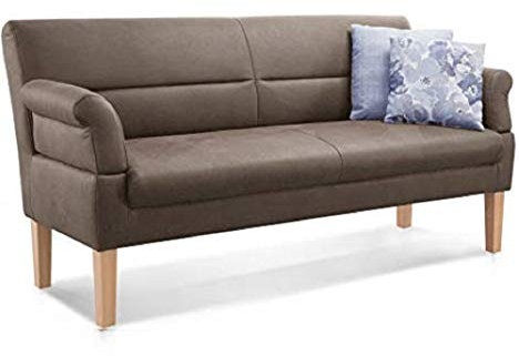 CAVADORE 2,5-Sitzer Kira / Sitzbank für Küche, Esszimmer oder Wohnküche in Lederoptik / Inkl. Armteilverstellung und Federkern / 168 x 94 x 81 / Hochwertiges Mikrofaser: Graubraun