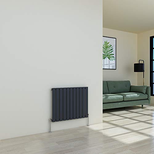 Warmehaus Horizontal Modern Radiator Flat Panel Single Grey 600x750mm | Designer Central Heating Wall Radiator, for Bathroom Kitchen Hallway Living Room, Anthracite Radiators, Column Radiator