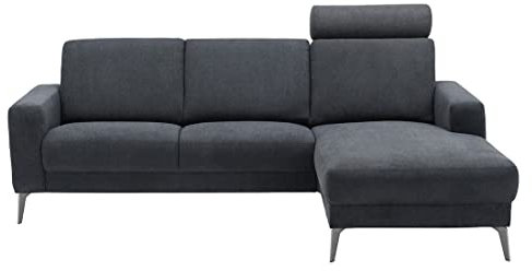 piolo Koray Ecksofa 246x163x82cm in Towel Anthrazit mit bequemer Nackenstütze, hochwertige Polsterung, gemütliches L-Sofa in modernem Look