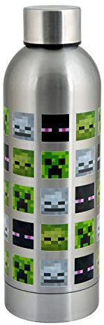Minecraft Botella de agua de acero inoxidable, duradera, ligera, sin BPA,| Creeper Silver | 800 ml