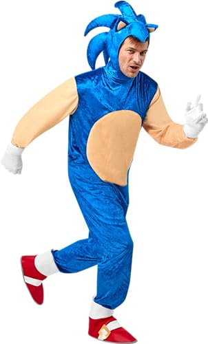 Rubies Costume Sonic Deluxe per adulto, tuta con copristivali e guanti. Sega Official, per Carnevale, Natale, Compleanni, Feste e Halloween