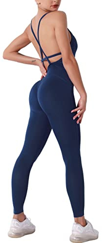 STARBILD Tuta Sportiva Donna AntiCellulite Push Up Sexy Senza Maniche 2 Pezzi Reggiseno Leggins Lunghi Jumpsuit Abbigliamento Ginnastica Yoga Bodysuits, M4180-Blu S