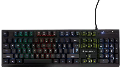 SureFire Kingpin X2 Gaming Tastatur US Englisch, Gaming Multimedia Keyboard mit Beleuchtung, RGB-Tastatur mit Aluminium-Frontplatte, 25 Anti-Ghosting-Tasten, amerikanisches Layout QWERTY