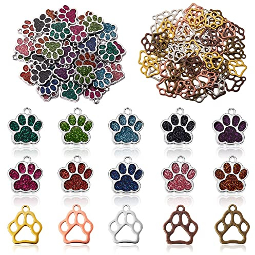 WEWAYSMILE 100 Ausgehöhlte Pfoten Charms, Tier Footprint Charms, Metall Katze Hund Pfote Charme, Zum Basteln von Schmuck Armband Halskette, 17.7~19x16.6~17x1.5~2 mm