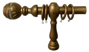 tendaggimania® Gardinenstange aus Holz, Durchmesser 35 mm, Gardinenstange mit komplettem Set, Ringe Endstücke, personalisierbar (SPARTA) – Manuell, 240 cm, Goldfarben