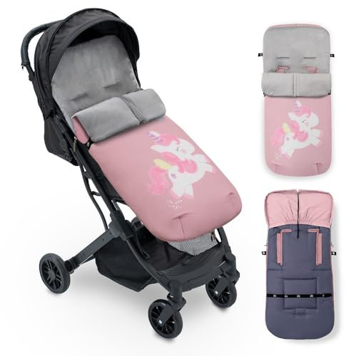 INTERBABY Universal Fußsack Kinderwagen Winter | Weiche, Warme, Wintersack Kinderwagen | Abnehmbare fußsack, Doppelte Öffnung, Leicht zu Waschen, Antiallergene Materialien, Rosa Einhorn