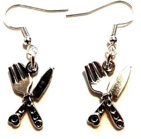 Knife & Fork Cutlery Earrings on Sterling Silver Hooks, Spoon Chef Earrings, Boho Dangle Earrings, Waitress Earrings, Christmas Dinner Earrings