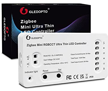 GLEDOPTO ZIGBEE 3.0 +2.4G PRO MINI RGBCW Controller DC5-12-24V, max. Leistung 144W Kompatibel mit Amazon Echo Plus, Tuya Smartlife und weiteren ZIGBEE3.0 Gateways