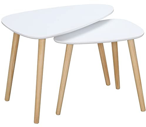 HOMCOM Lot de 2 Tables Basses gigognes Design scandinave Pieds en Bois et Plateau en Bois, Blanc