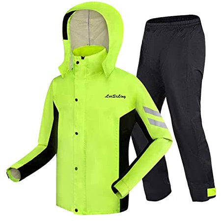 YLZBA Regenkombi,Regenanzug Herren Damen Wasserdicht Motorrad Fahrrad Regenmantel Reflexstreifen Regenjacke Regenbekleidung Motorrad Herren Mit Transparenter Krempe(Green,XXL)