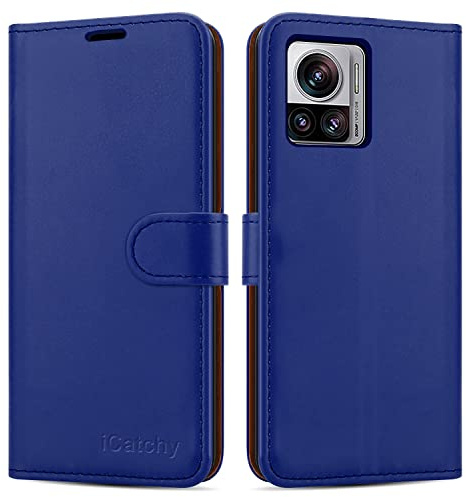 iCatchy for Motorola Edge 30 Ultra Case Leather Wallet Book Flip Folio Stand View Cover with Card Slots and Kickstand for Motorola Edge 30 Ultra Phone Cover (Blue)