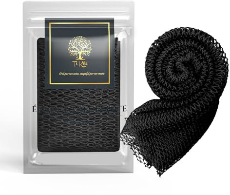 Sarhaana Filet de Douche africain Djampe Eponge de Bain exfoliante Gant Fleur de Toilette XL Accessoire Femme Homme Enfant Filet de Gommage corporelle (NOIR)