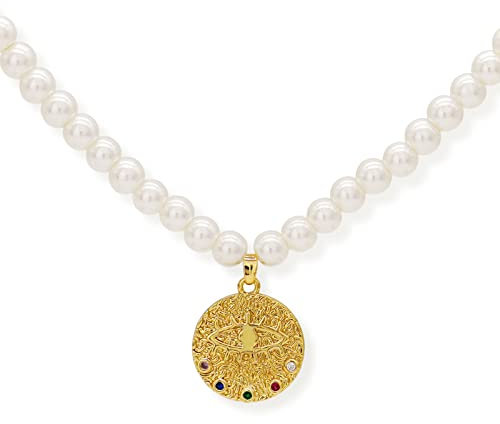 LIHELEI Perlenkette mit Teufelsauge, Pearl Necklace, Teufelsauge Anhänger Damen Perlen Kette Halskette Damen Schmuck Weihnachten, Geburtstag, Geschenke für Frauen, Töchter