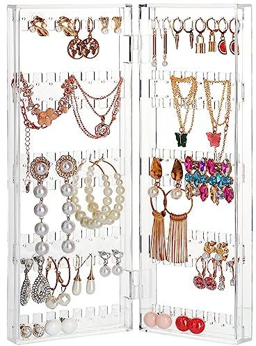 Kurtzy Porte Bijoux Pliable - 8 Niveaux & 2 Panneaux de Rangement Boucle d’Oreille, Bracelets & Colliers - Accueille 64 Pair de Boucles d’Oreille - Presentoir Bijoux Acrylique Transparent