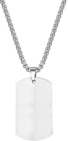 JewelryWe Schmuck Herren Halskette, Militärische Erkennungsmarke Armee Stil Gebürstet Matt Dog Tag Anhänger mit 22 Zoll Weizenkette Kette, Silber