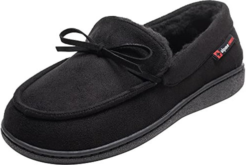 Alpine Swiss Vayla Damen-Mokassin-Hausschuhe, warmes Lammfell, bequeme Hausschuhe, Schwarz, 40.5 EU