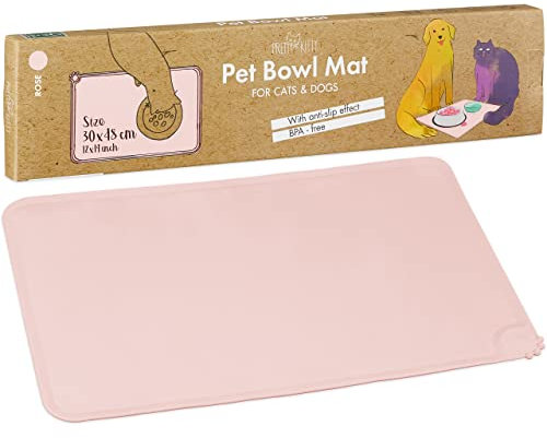 Napfunterlage für Katzen und Hunde in rosa – lebensmittelechtes Silikon – rutschfeste Unterlage für Futternapf Hund und Katzen Futternapf – 30x48cm – wasserdichte Napf Matte von PRETTY KITTY